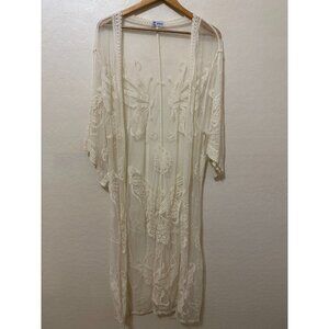 Y2K Festival Western Womans Kimono OS Boho Sheer Lace Travel Resort Tropical‎